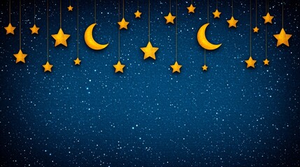 Fototapeta premium Magical Night Sky Background Golden Stars Crescent Moons Twinkling Night