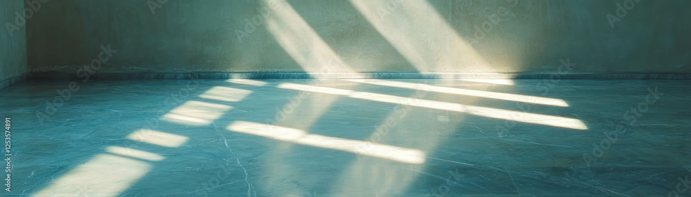 Poster bright empty room with polished marble floor and sunlight streaming through high window
