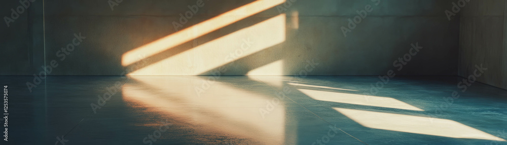 Poster Bright empty room with reflections creating a serene atmosphere and textured walls