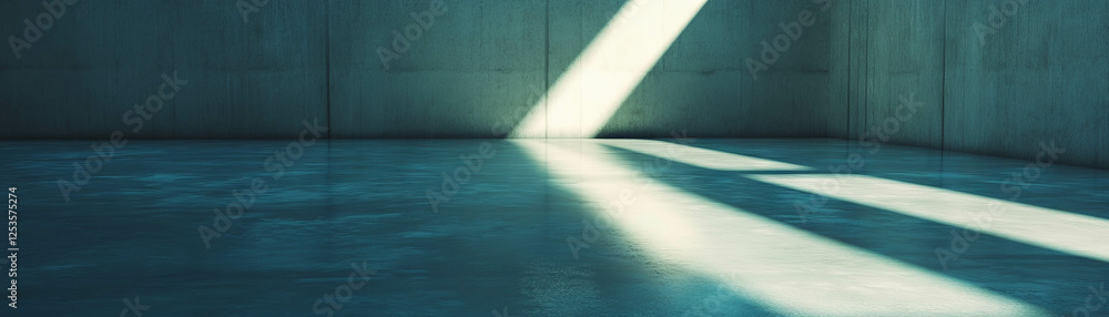 Poster bright empty room with polished stone floor and rough textured walls reflecting light