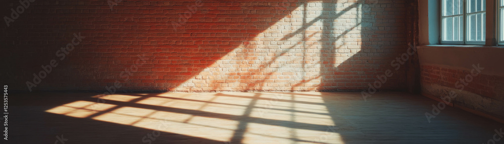 Aufkleber soft diffused light illuminating a spacious empty room with textured brick walls