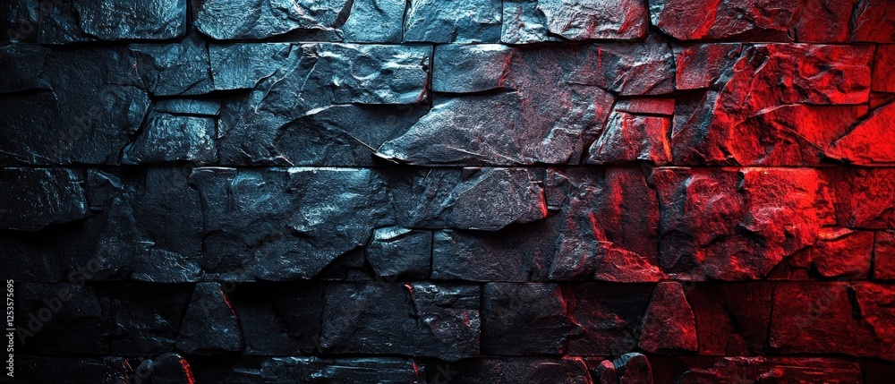 Aufkleber warm black slate wall with random cracks and patterns illuminated in contrast lighting for stylish b