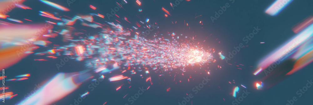 Poster Explosive starburst patterns radiating fragmented sparkles in vibrant display