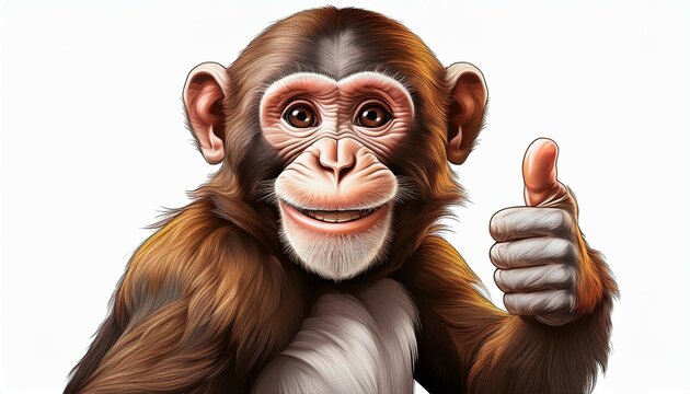 a monkey giving a thumbs up isolated on white background transparent