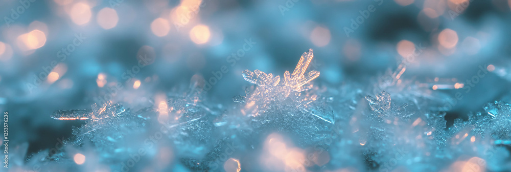 Poster floating icy shards and swirling snow create a serene winter atmosphere