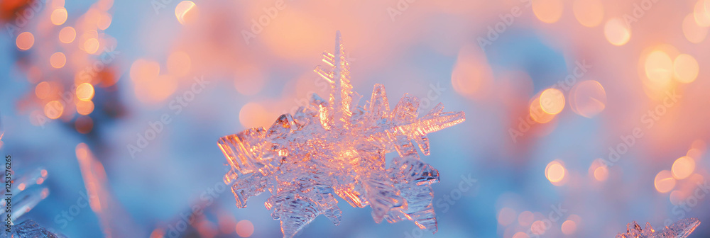 Poster captivating icy shards float amidst swirling snow under soft ethereal lighting