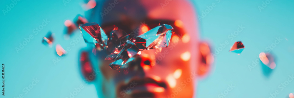 Poster Fragmented geometric shapes create a vibrant visual impact in a bright background