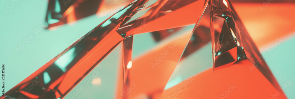 Poster fragmented geometric shapes create dynamic visual impact against a bright backdrop