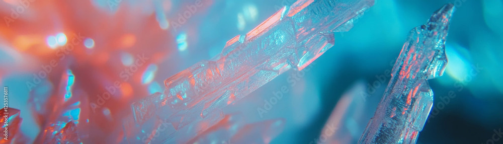 Poster frost patterns on glass revealing delicate crystal structures and vibrant colors