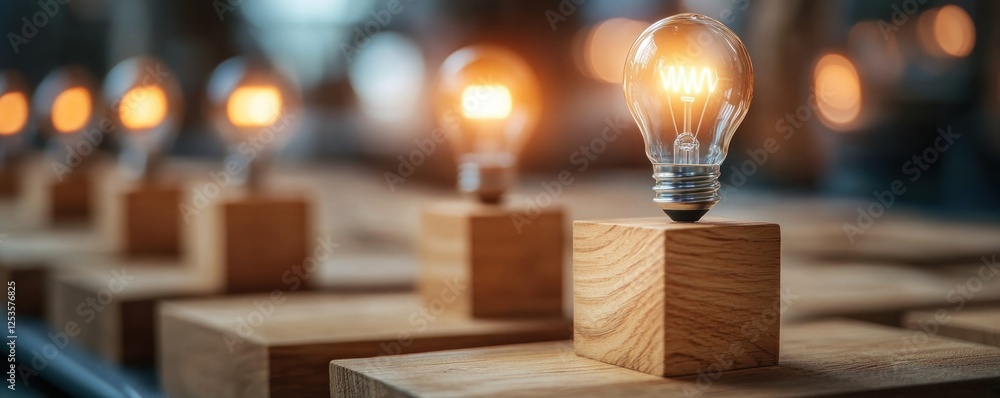 Aufkleber ignite innovation with wooden cubes featuring idea icons explore the power of knowledge-sharing and 