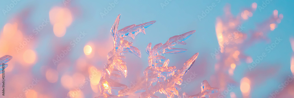 Poster frozen fog creates ethereal shapes and bright background bathed in soft light