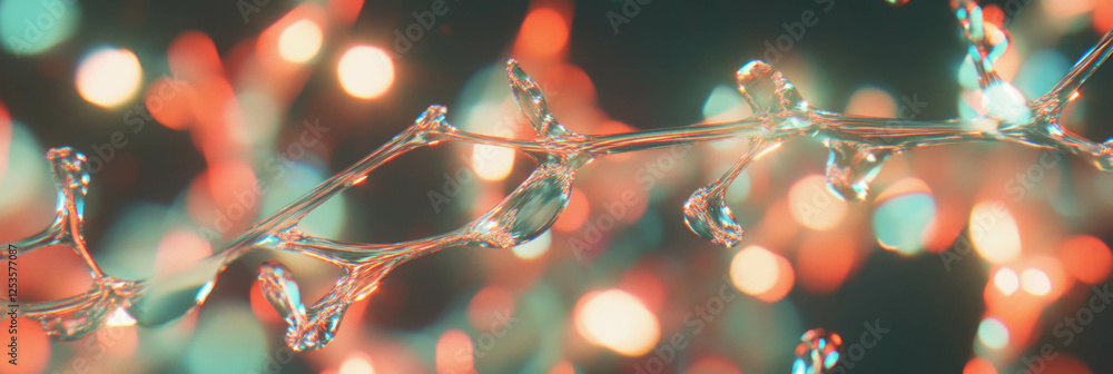 Poster Frozen rain droplets create intricate patterns against a vibrant background