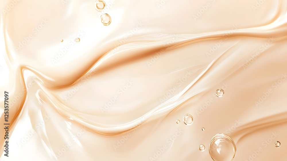 Poster Elegant and soothing abstract background with flowing gradient waves and translucent bubble reflections creating a serene and visually appealing visual design