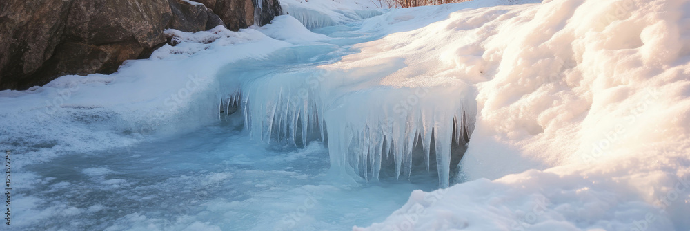 Aufkleber frozen waterfalls create unique ice sculptures and dynamic shapes in bright winter sunlight