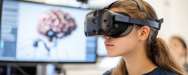 Innovative education takes hold as a high school student uses a VR headset for an engaging AI and machine learning lesson, transforming traditional classrooms Explore the future of learning with