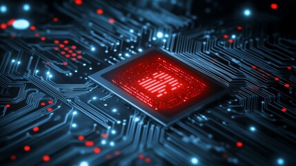 Vibrant red circuitry on a dark background, modern tech design for digital innovation