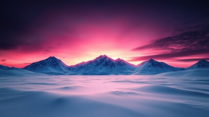 Fototapeta premium Serene Dawn Over Snowy Mountains with Vibrant Colorful Sky