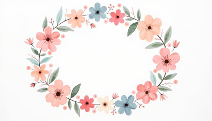 Floral Wreath with pastel color. AI Generation.