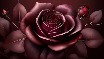 beautiful realistic maroon rose closeup view art graphic wallpaper background