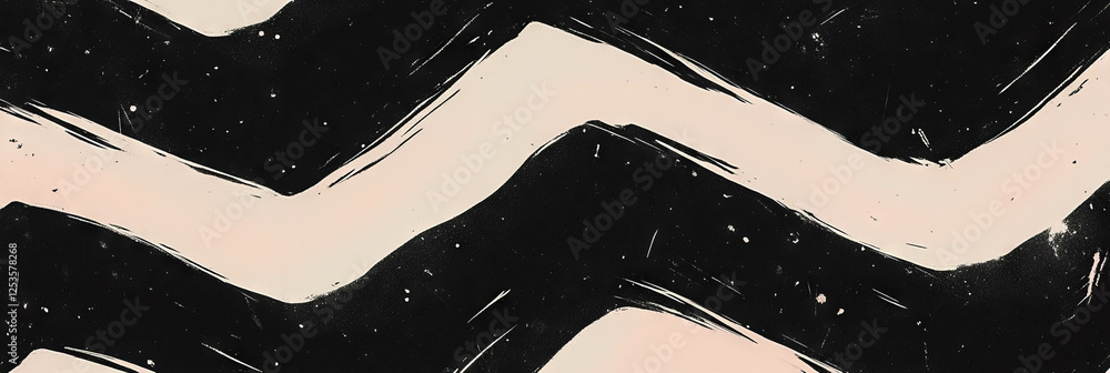 Poster Stylized hand-drawn snake skin with bold black and white diagonal stripes creating dynamic pattern