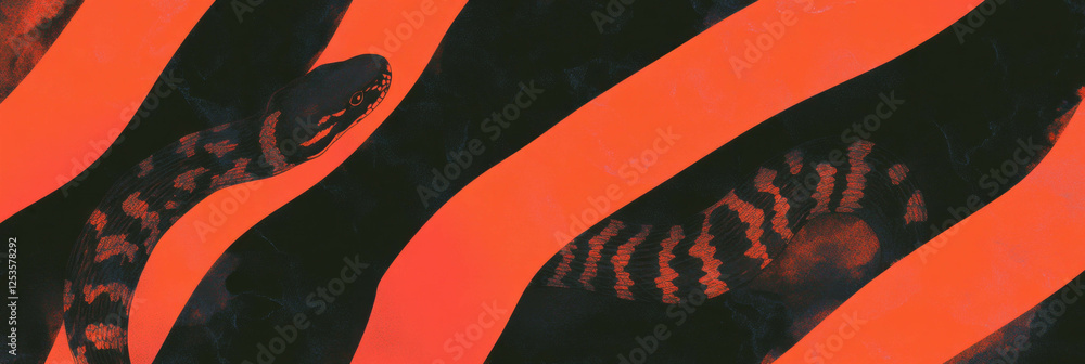 Poster intricate snake skin pattern features bold diagonal stripes, creating visual dynamism and contrast