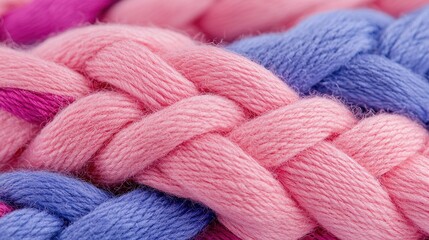 Close-up braided pink and blue yarn texture