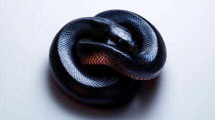 Obraz premium Mysterious Black Snake Coiled: A Dark Beauty in Stillness