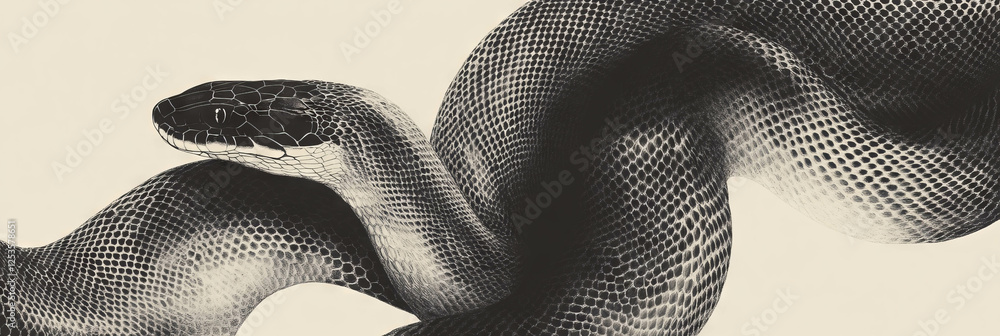 Poster hand-drawn snake skin features flowing organic shapes and realistic patterns for banner design