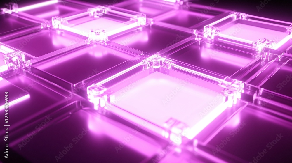 Poster abstract purple grid background with glowing squares in a modern tech style