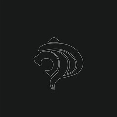 White tiger head logo icon line outline monoline vector 