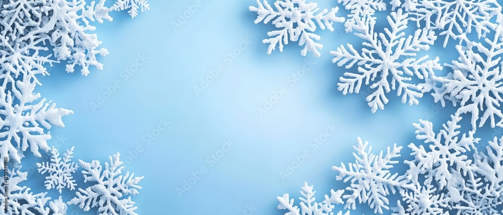 Poster soft blue background with delicate snowflakes creating a serene and inviting digital artwork for win