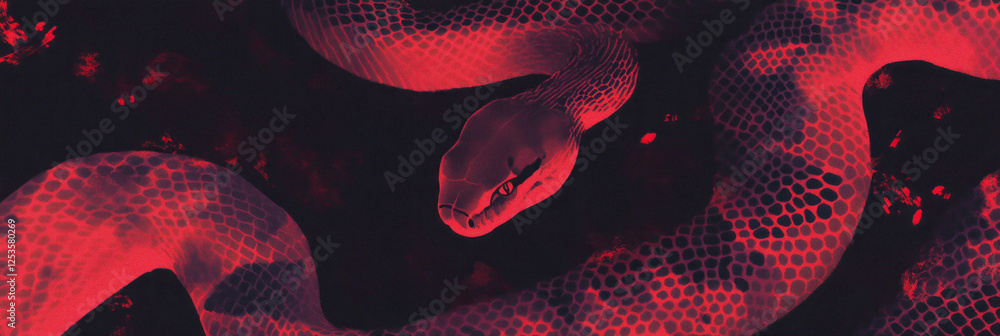 Poster hand-drawn snake skin pattern with decorative scales and artistic elements for creative projects