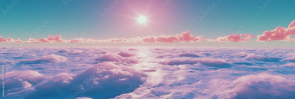 Poster endless frozen ocean displaying waves and textured ice under bright sunlight