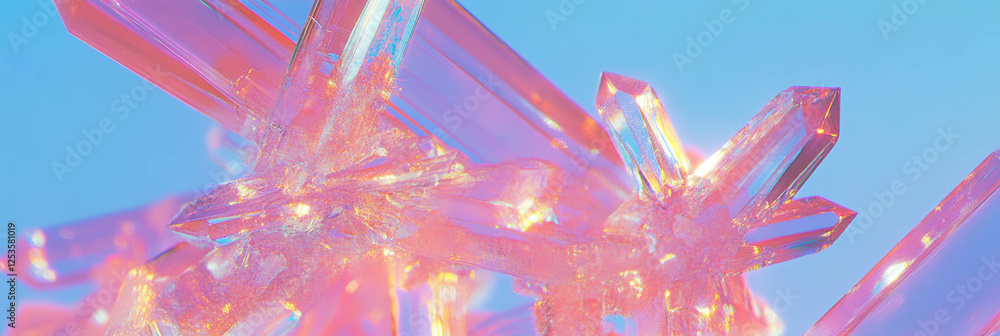 Poster intricate snow crystals creating dazzling light reflections against a bright background