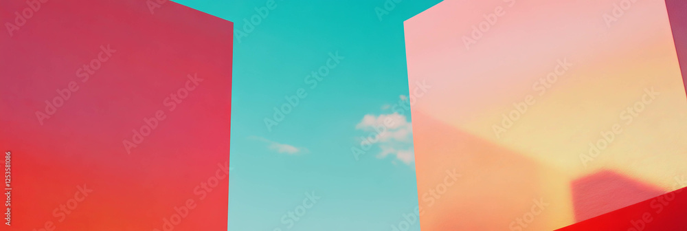 Aufkleber interlocking geometric shapes create vibrant energy and competition in a bright setting