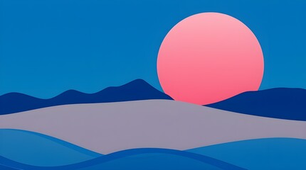 A Beautiful, Tranquil Sunset Occurring Over Gentle Waves in Stunning Vibrant Blue Tones