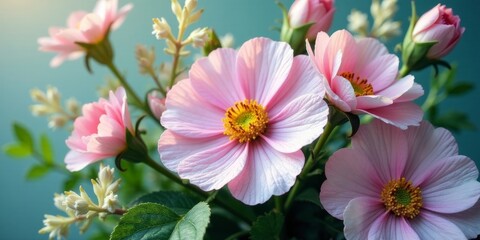 Obraz premium A Delicate Bouquet of Pastel Pink Blossoms, Gracefully Arranged, Showcasing the Beauty of Nature's Soft Hues and Exquisite Petal Details