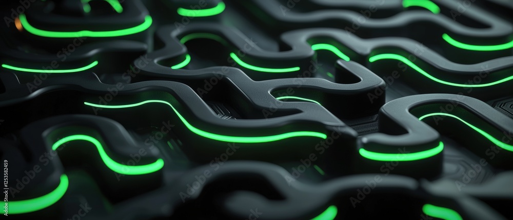 Aufkleber abstract digital artwork with glowing patterns on black background, creating futuristic and technolo