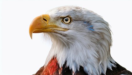 Obraz premium american bald eagle with red white and blue feathers on white background
