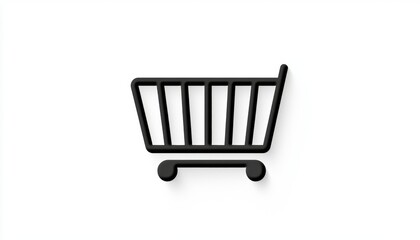 A minimalistic black shopping cart icon on a clean white background, symbolizing online shopping and modern retail. Ideal for e-commerce, digital marketing, and retail projects.