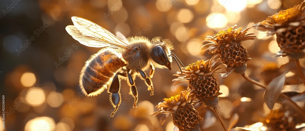 Poster stunning 3d rendering of honeycomb structure with bees communicating in a natural environment full o