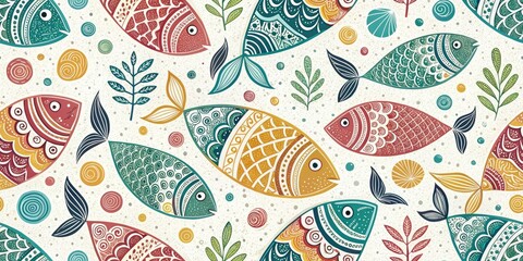 Abstract Fish Doodle Wallpaper, Artistic Fish Pattern, Colorful Fish Art, Surreal Fish Design, Whimsical Fish Background