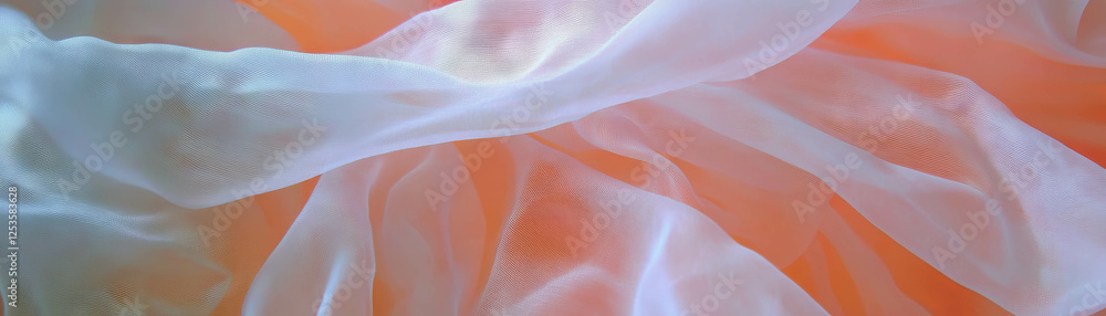 Poster Macro texture of chiffon fabric showcasing delicate folds and sheer quality on a bright background