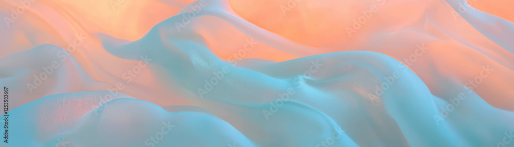 Poster chiffon fabric's macro texture displays elegance and delicate folds on a bright backdrop