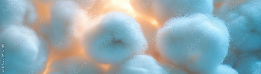 Poster Macro texture of soft cotton fibers with a bright background for a banner display