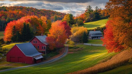 Obraz premium Low angle of fall foliage in a rural countryside