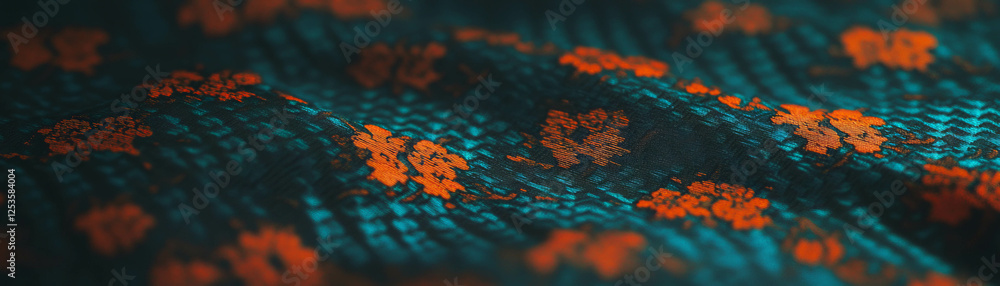 Poster Macro texture highlighting woven damask patterns with bright contrasting elements