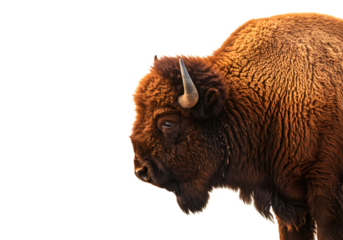 Close-up of a majestic bison profile against a Transparent background.