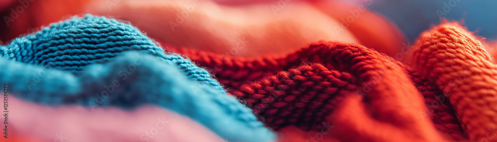 Poster Macro texture of embroidered fabric showcasing intricate patterns and vibrant colors in detail