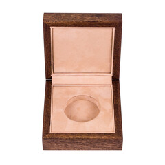 A wooden box or a box isolated on a white background. Packaging for storing small gifts